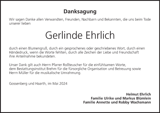 Anzeige von Gerlinde Ehrlich von MGO