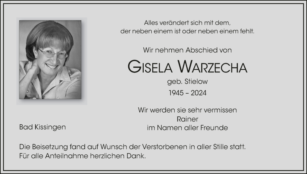  Traueranzeige für Gisela Warzecha vom 11.05.2024 aus MGO