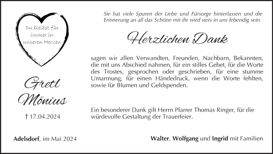 Anzeige von Gretl Mönius von MGO