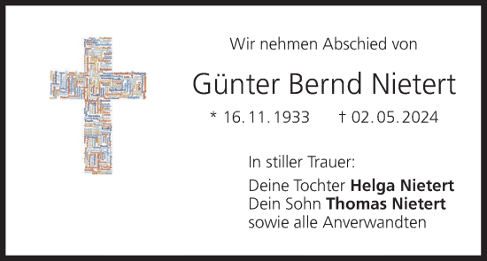 Anzeige von Günter Bernd Nietert von MGO