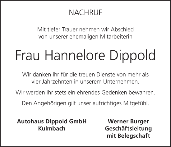 Anzeige von Hannelore Dippold von MGO