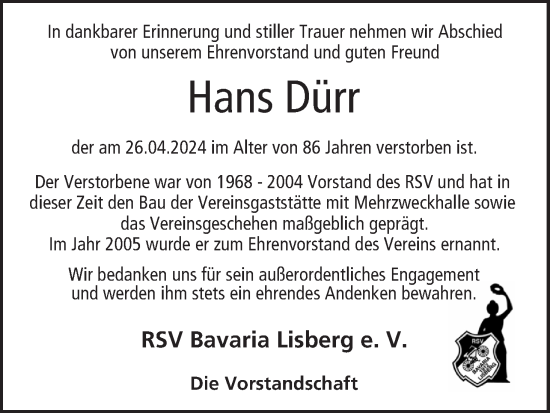 Anzeige von Hans Dürr von MGO