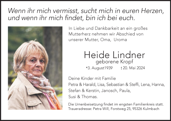 Anzeige von Heide Lindner von MGO