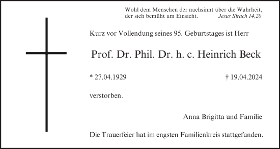 Anzeige von Heinrich Beck von MGO