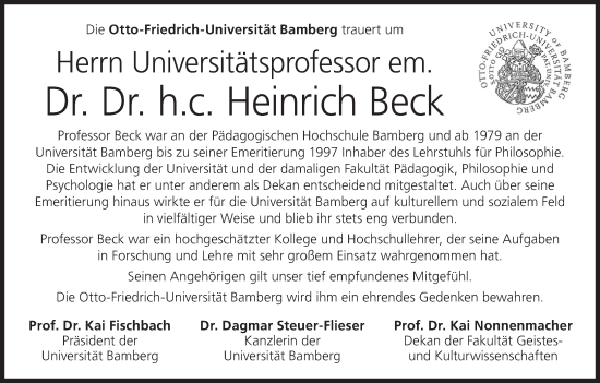 Anzeige von Heinrich Beck von MGO