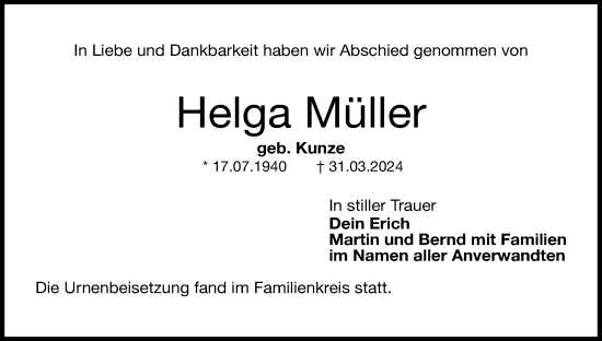 Anzeige von Helga Müller von MGO