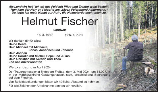 Anzeige von Helmut Fischer von MGO