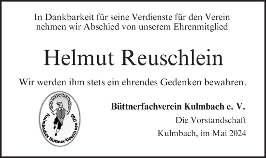 Anzeige von Helmut Reuschlein von MGO