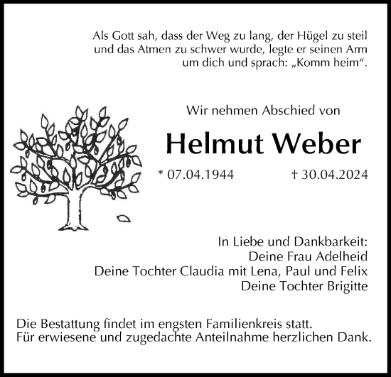 Anzeige von Helmut Weber von MGO