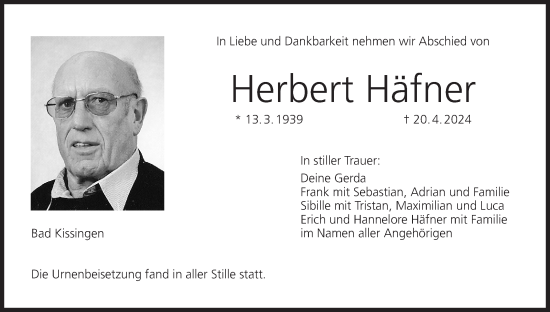 Anzeige von Herbert Häfner von MGO
