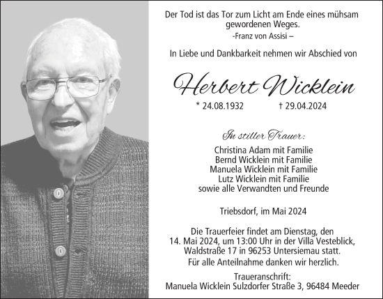 Anzeige von Herbert Wicklein von MGO