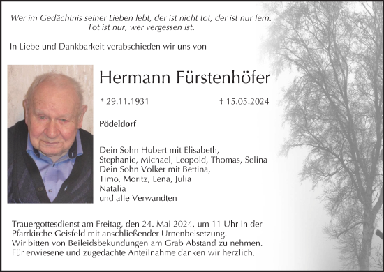 Anzeige von Hermann Fürstenhöfer von MGO