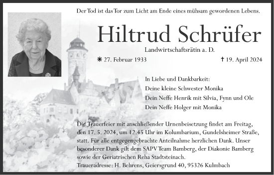 Anzeige von Hiltrud Schrüfer von MGO