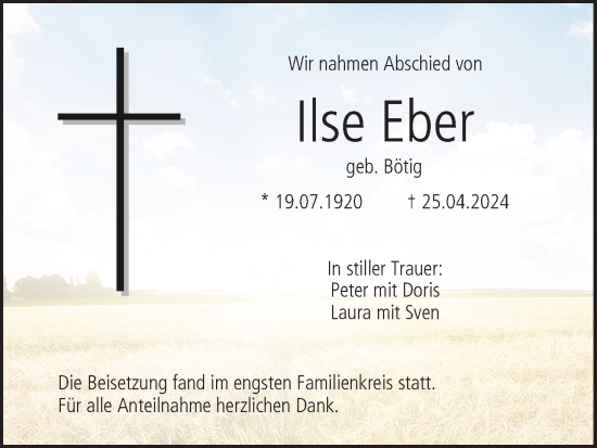 Anzeige von Ilse Eber von MGO