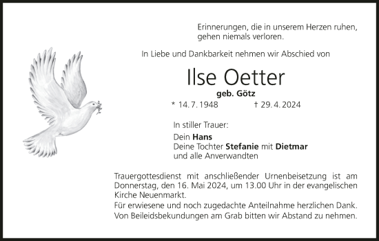 Anzeige von Ilse Oetter von MGO