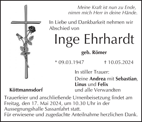 Anzeige von Inge Ehrhardt von MGO