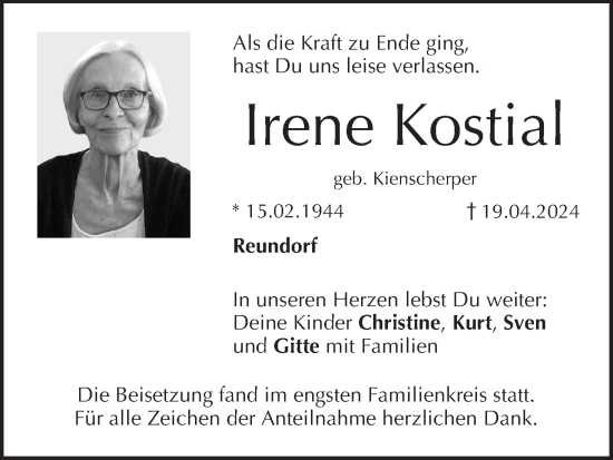 Anzeige von Irene Kostial von MGO