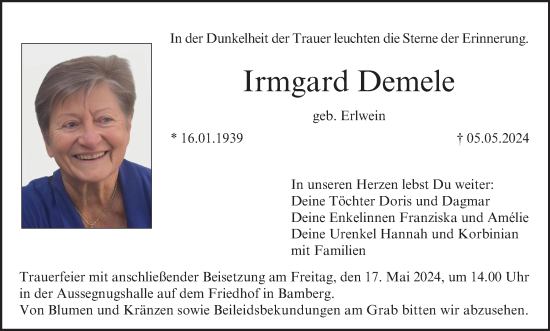 Anzeige von Irmgard Demele von MGO