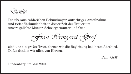 Anzeige von Irmgard Gräf von MGO