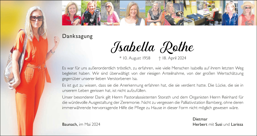  Traueranzeige für Isabella Rothe vom 25.05.2024 aus MGO