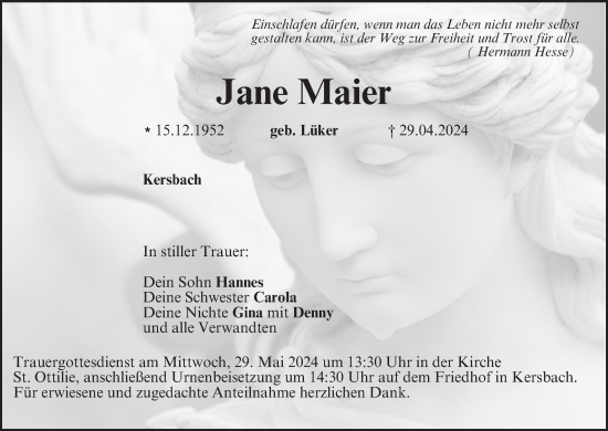 Anzeige von Jane Maier von MGO