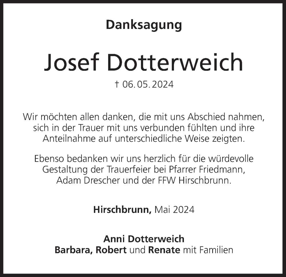  Traueranzeige für Josef Dotterweich vom 25.05.2024 aus MGO