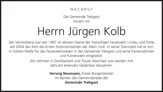 Anzeige von Jürgen Kolb von MGO