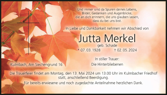 Anzeige von Jutta Merkel von MGO
