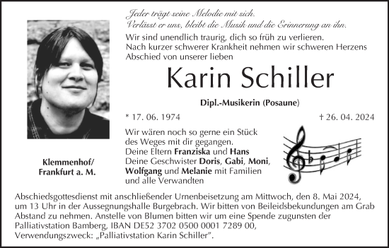 Anzeige von Karin Schiller von MGO