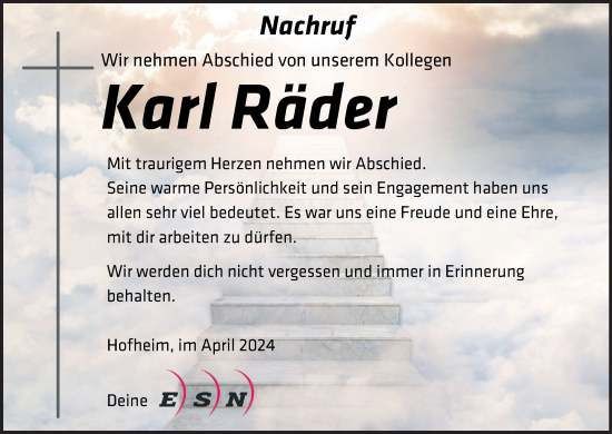 Anzeige von Karl Räder von MGO