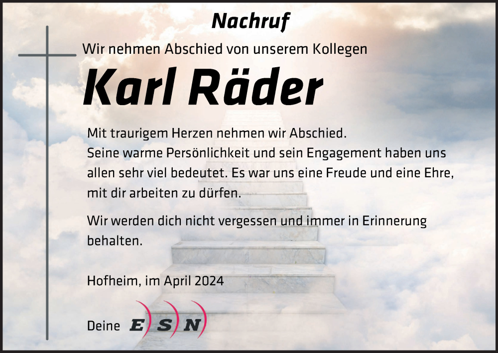  Traueranzeige für Karl Räder vom 07.05.2024 aus MGO