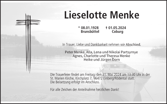 Anzeige von Lieselotte Menke von MGO