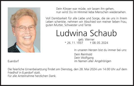 Anzeige von Ludwina Schaub von MGO