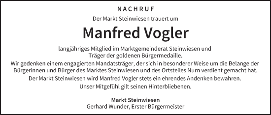 Anzeige von Manfred Vogler von MGO
