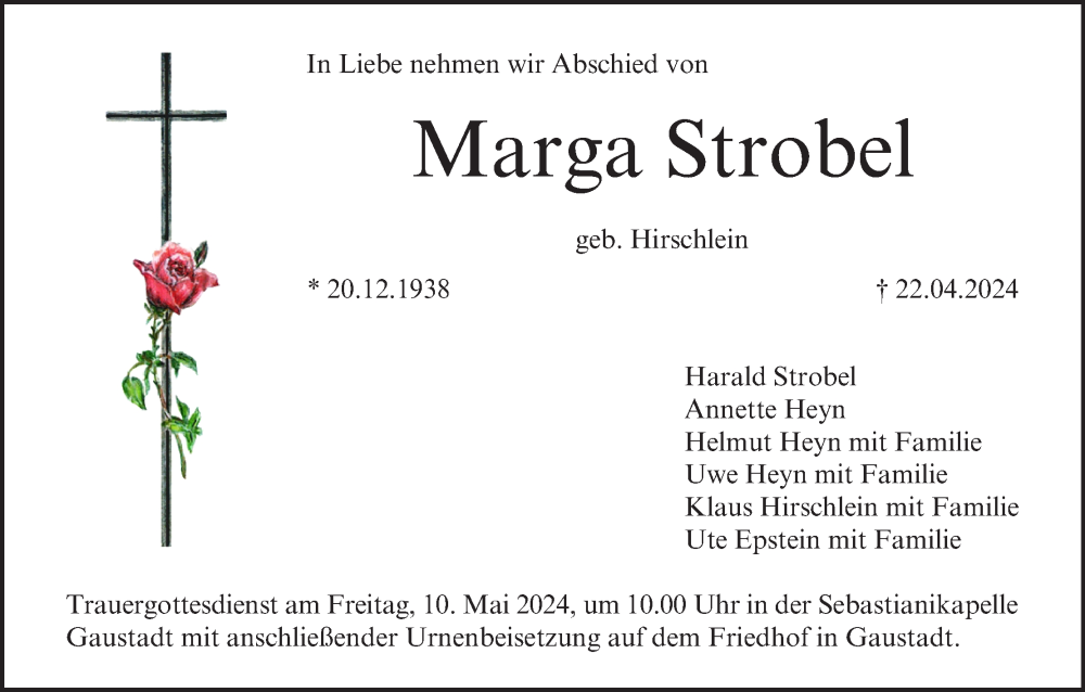  Traueranzeige für Marga Strobel vom 04.05.2024 aus MGO