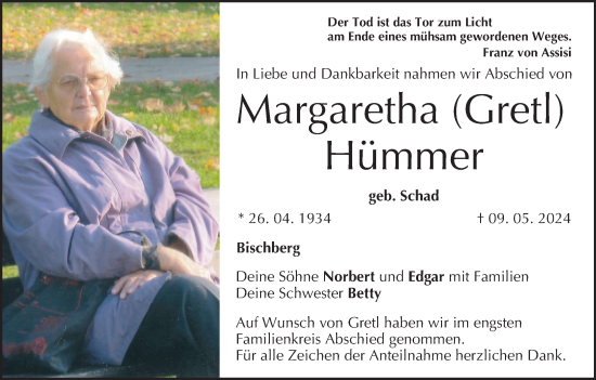 Anzeige von Margaretha Hümmer von MGO