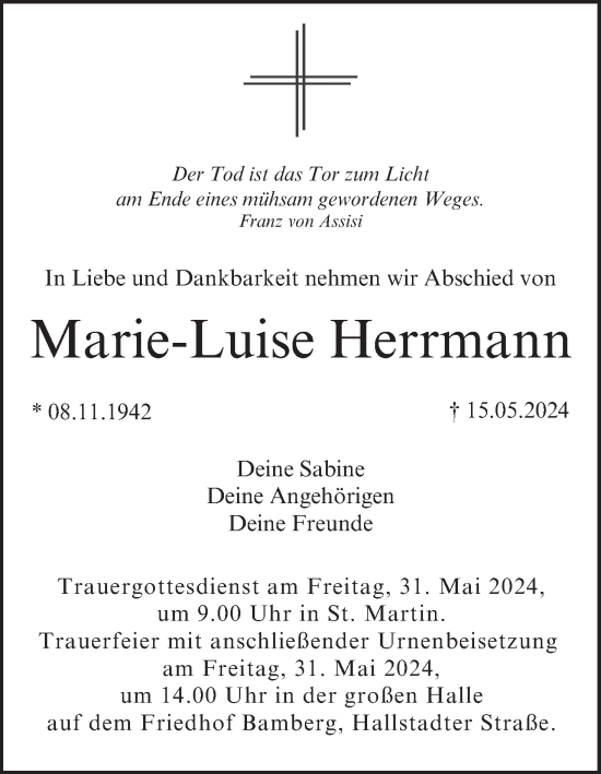 Anzeige von Marie-Luise Herrmann von MGO