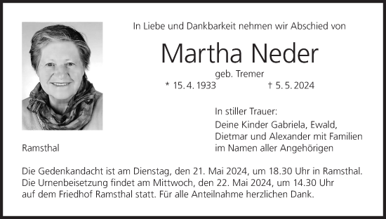 Anzeige von Martha Neder von MGO