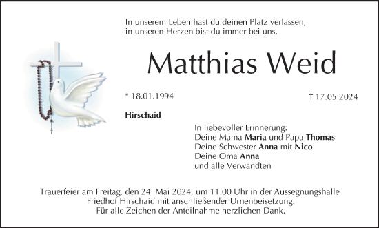 Anzeige von Matthias Weid von MGO