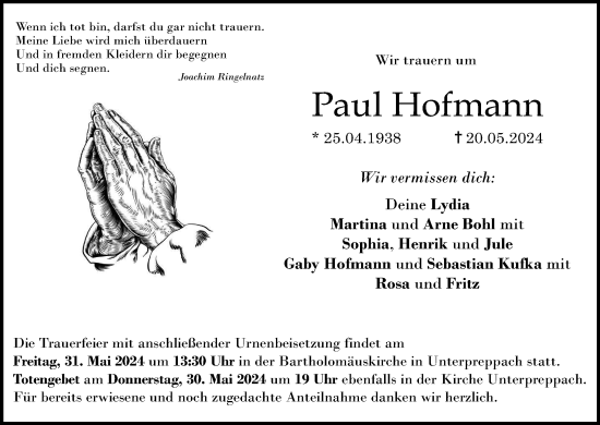 Anzeige von Paul Hofmann von MGO