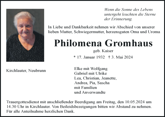 Anzeige von Philomena Gromhaus von MGO