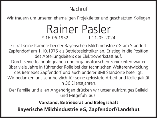 Anzeige von Rainer Pasler von MGO