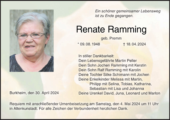 Anzeige von Renate Ramming von MGO
