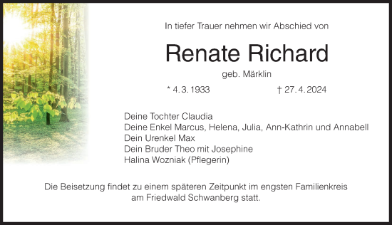 Anzeige von Renate Richard von MGO