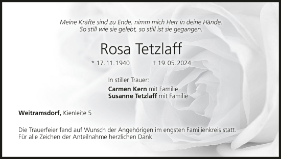 Anzeige von Rosa Tetzlaff von MGO