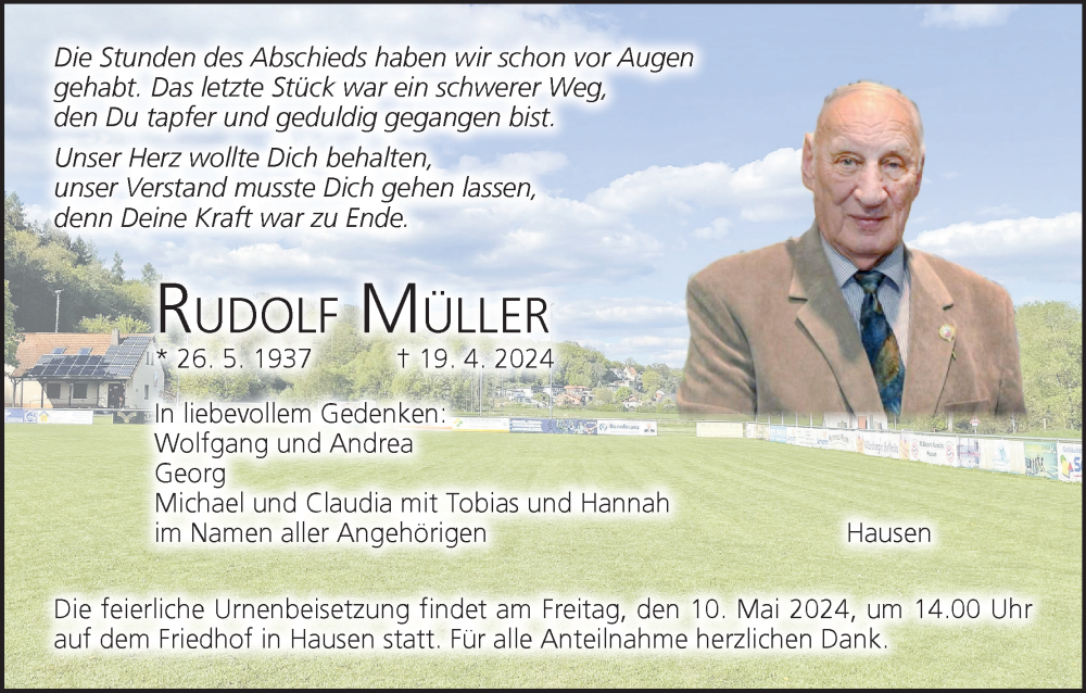  Traueranzeige für Rudolf Müller vom 04.05.2024 aus MGO