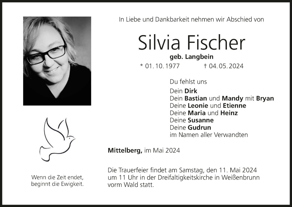  Traueranzeige für Silvia Fischer vom 08.05.2024 aus MGO