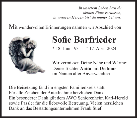 Anzeige von Sofie Barfrieder von MGO