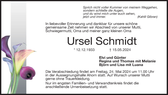 Anzeige von Ursel Schmidt von MGO