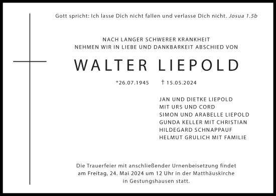 Anzeige von Walter Liepold von MGO